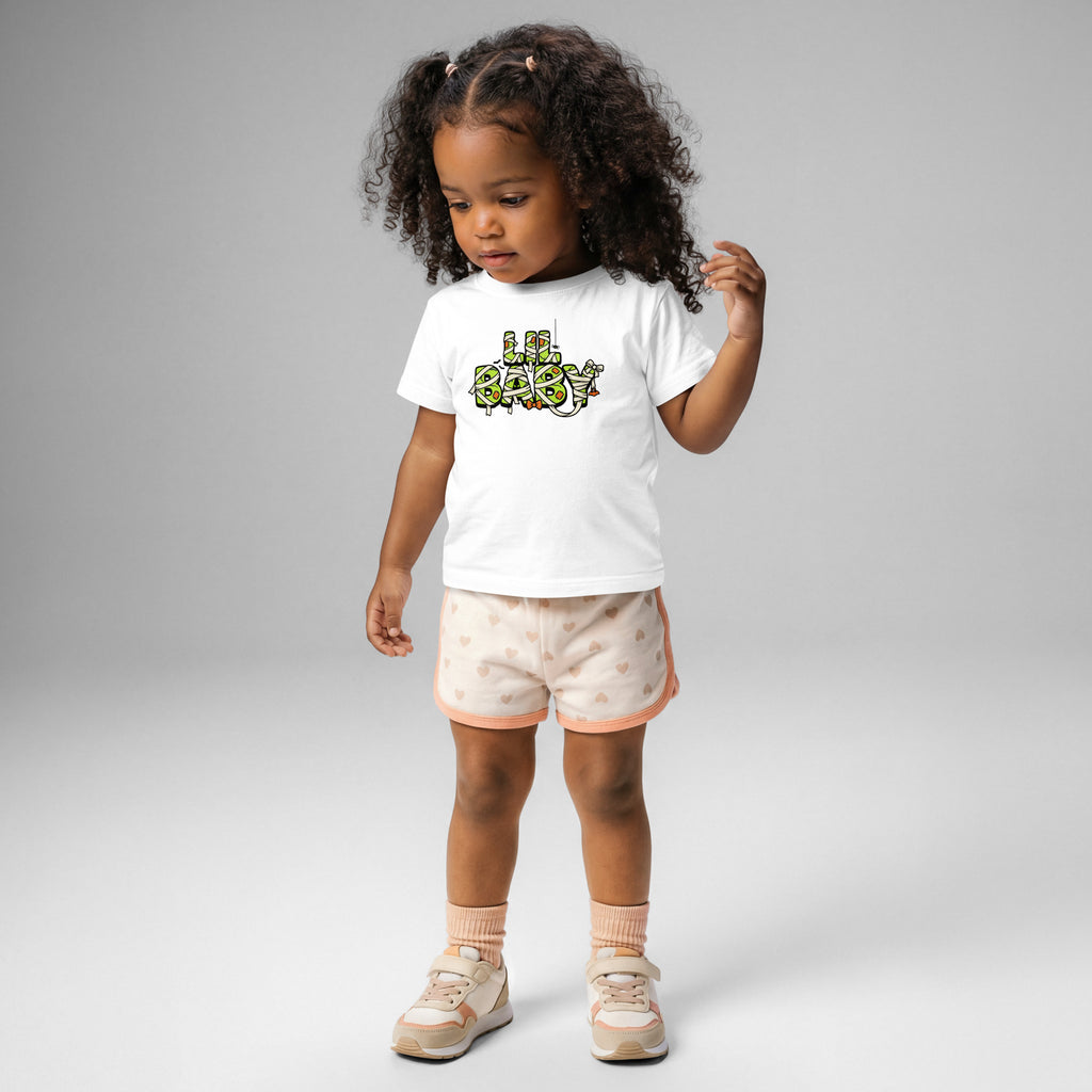 LIL BABY Halloween monster name Baby Jersey T-Shirt in White with spooky front lettering and blank back