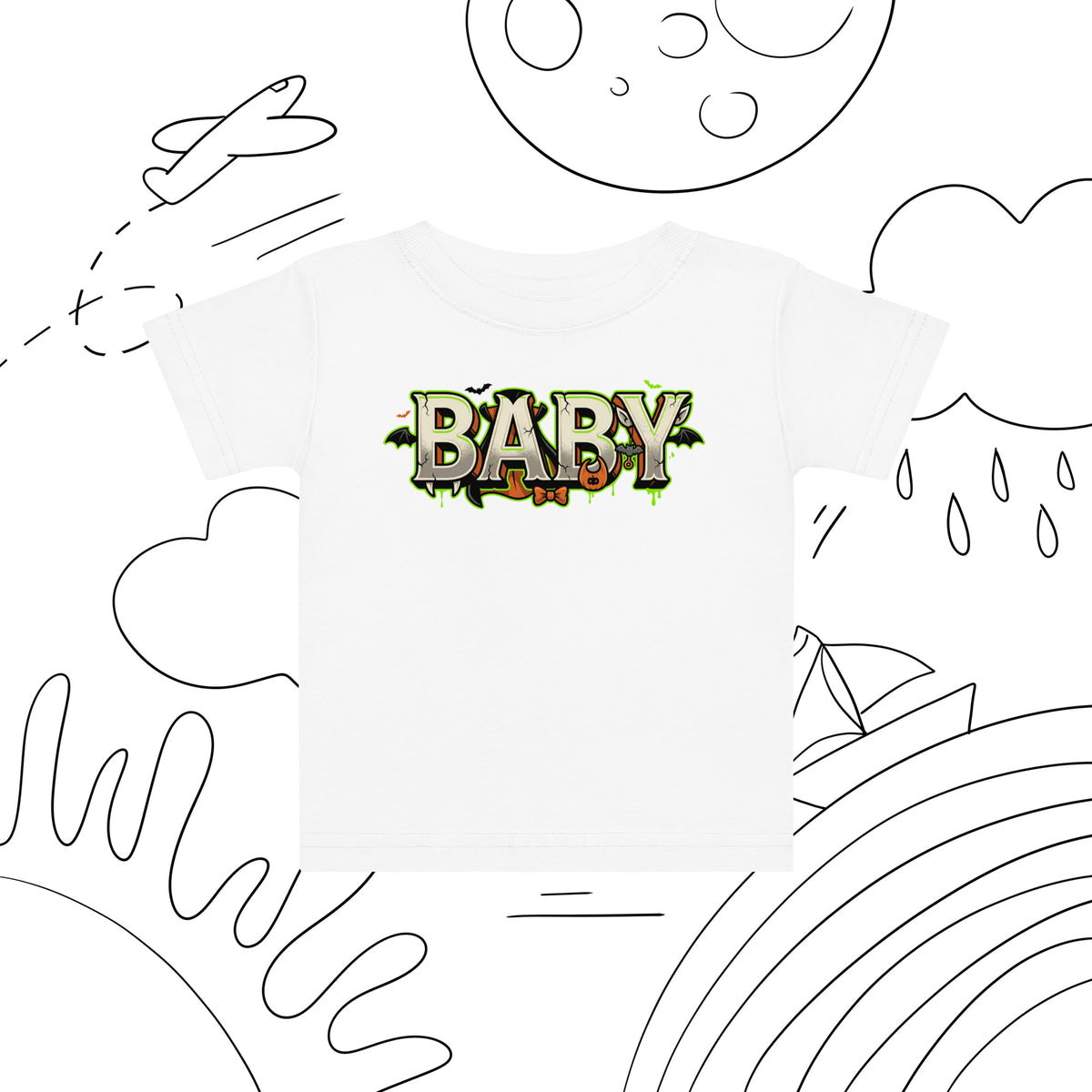 BABY Halloween monster name Baby Jersey T-Shirt with spooky front lettering and blank back