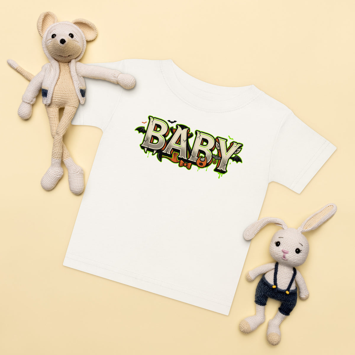 BABY Halloween monster name Baby Jersey T-Shirt with spooky front lettering and blank back