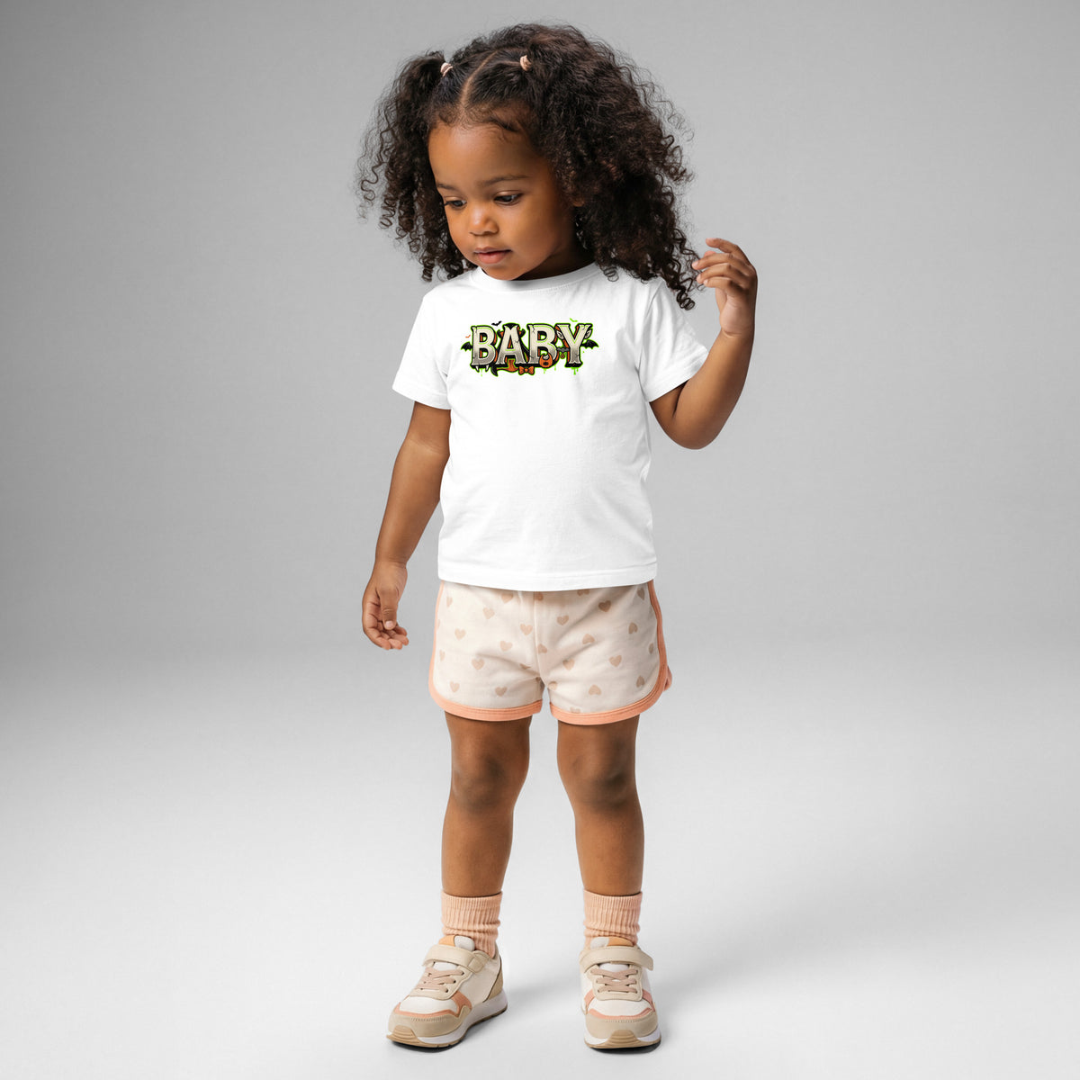 BABY Halloween monster name Baby Jersey T-Shirt in White with spooky front lettering and blank back