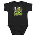 LIL SIS Halloween monster name Infant Bodysuit in Black with spooky front lettering and blank back