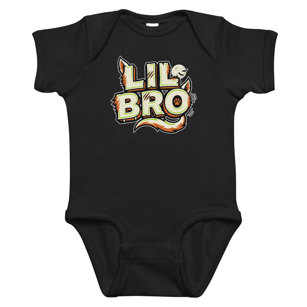 LIL BRO Halloween monster name Infant Bodysuit in Black with spooky front lettering and blank back
