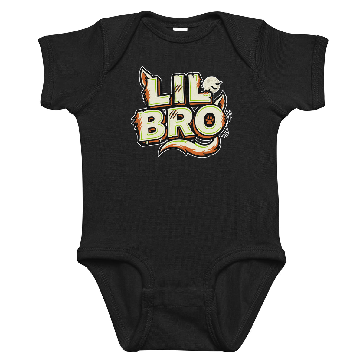 LIL BRO Halloween monster name Infant Bodysuit in Black with spooky front lettering and blank back