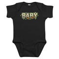 BABY Halloween monster name Infant Bodysuit in Black with spooky front lettering and blank back
