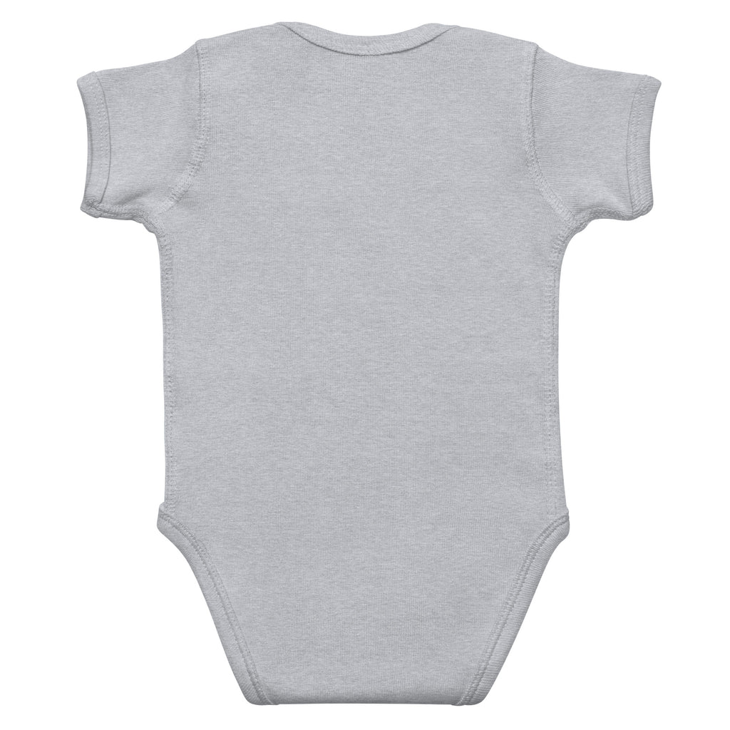 BABY Halloween monster name Infant Bodysuit in Heather with spooky front lettering and blank back