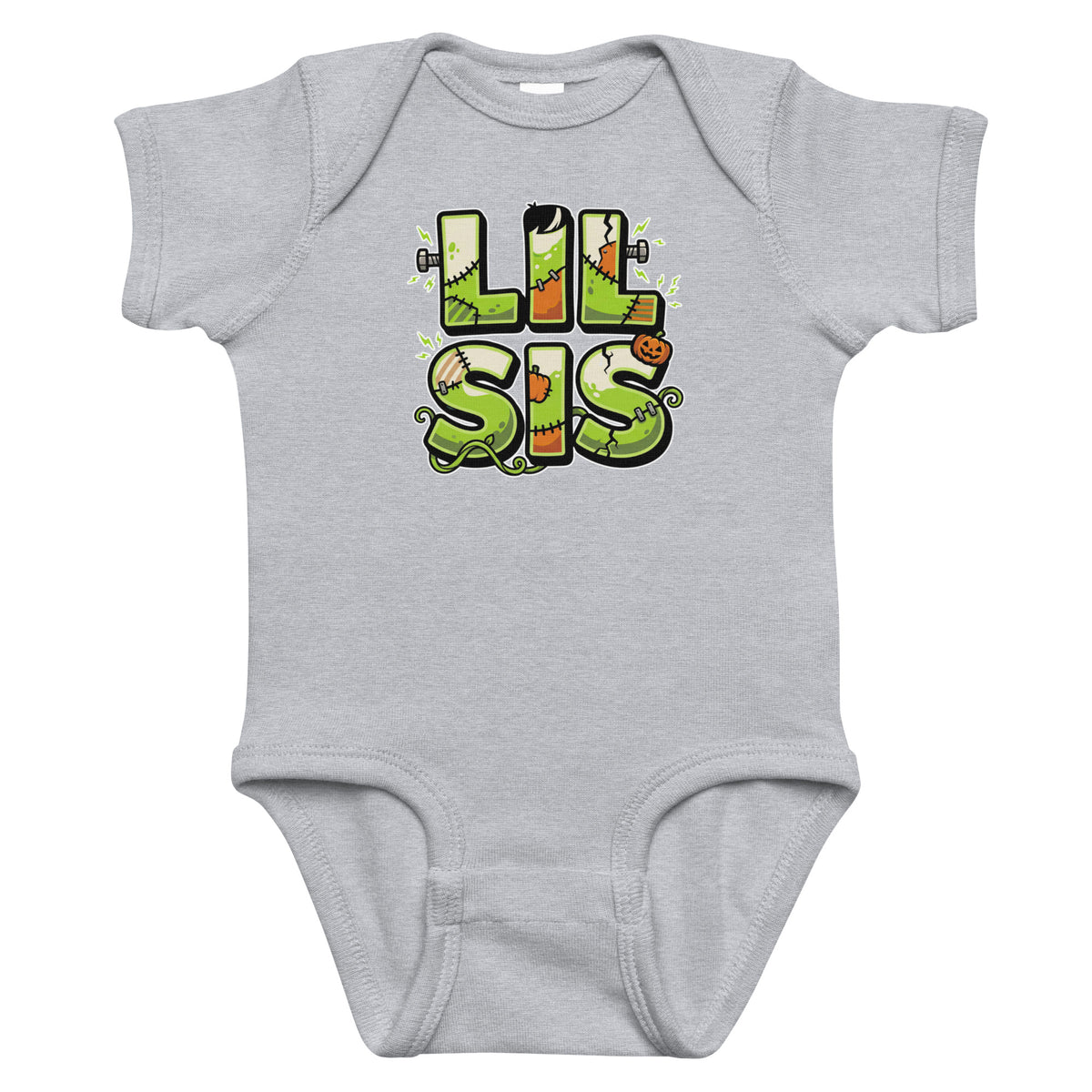 LIL SIS Halloween monster name Infant Bodysuit in Black with spooky front lettering and blank back