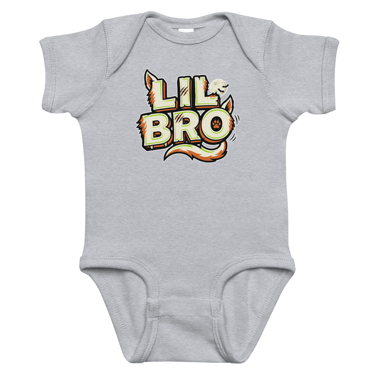 LIL BRO Halloween monster name Infant Bodysuit in Black with spooky front lettering and blank back