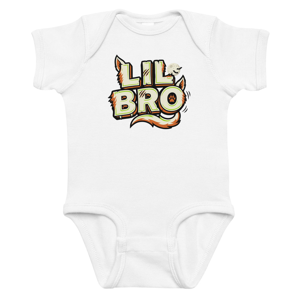 LIL BRO Halloween monster name Infant Bodysuit in Black with spooky front lettering and blank back