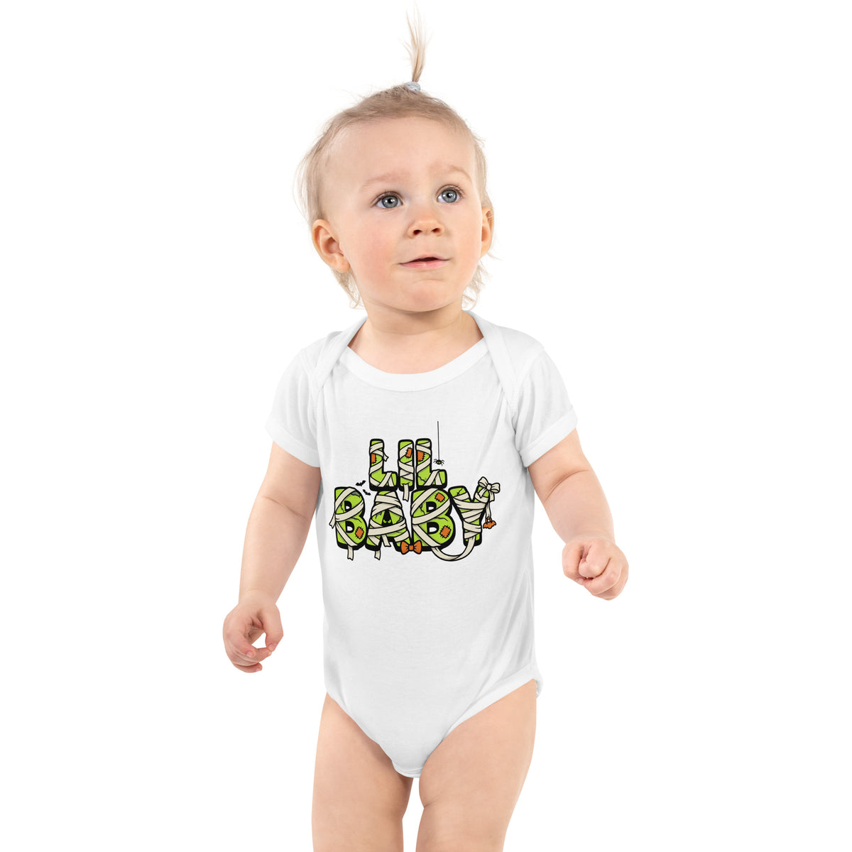 LIL BABY Halloween monster name Infant Bodysuit with spooky front lettering and blank back