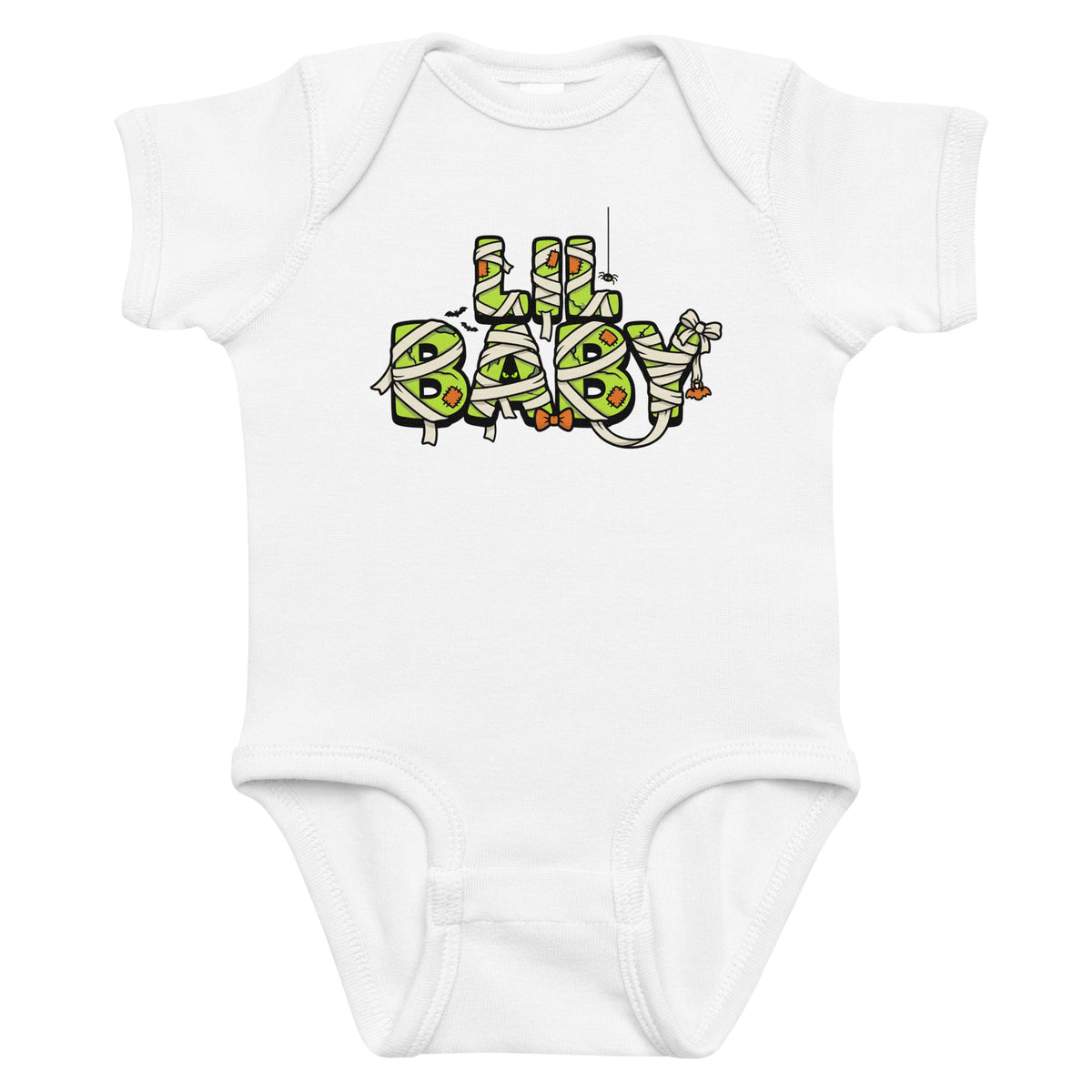 LIL BABY Halloween monster name Infant Bodysuit in Black with spooky front lettering and blank back