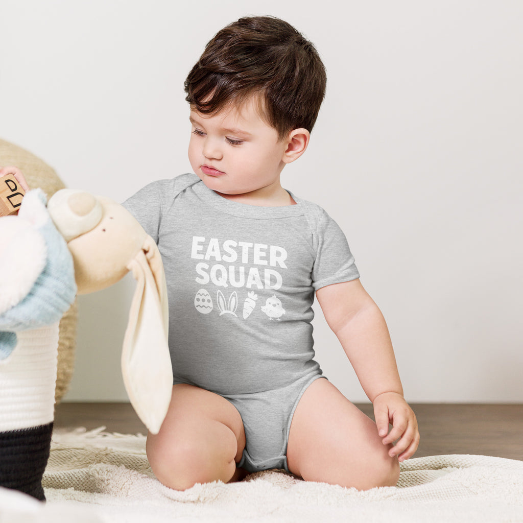 Back/detail view of Easter Squad (Bunny Icons) short sleeve one piece baby one-piece