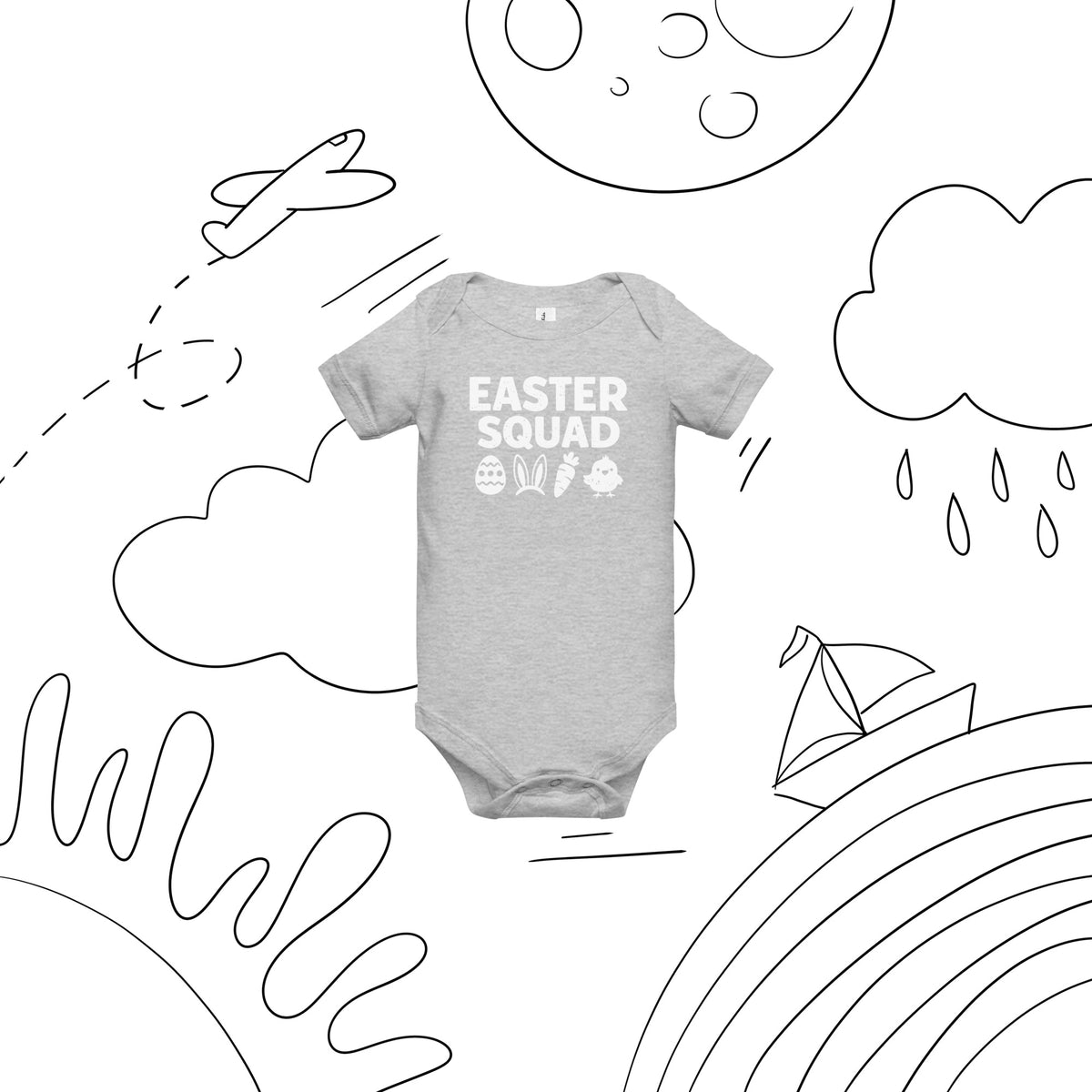 Back/detail view of Easter Squad (Bunny Icons) short sleeve one piece baby one-piece