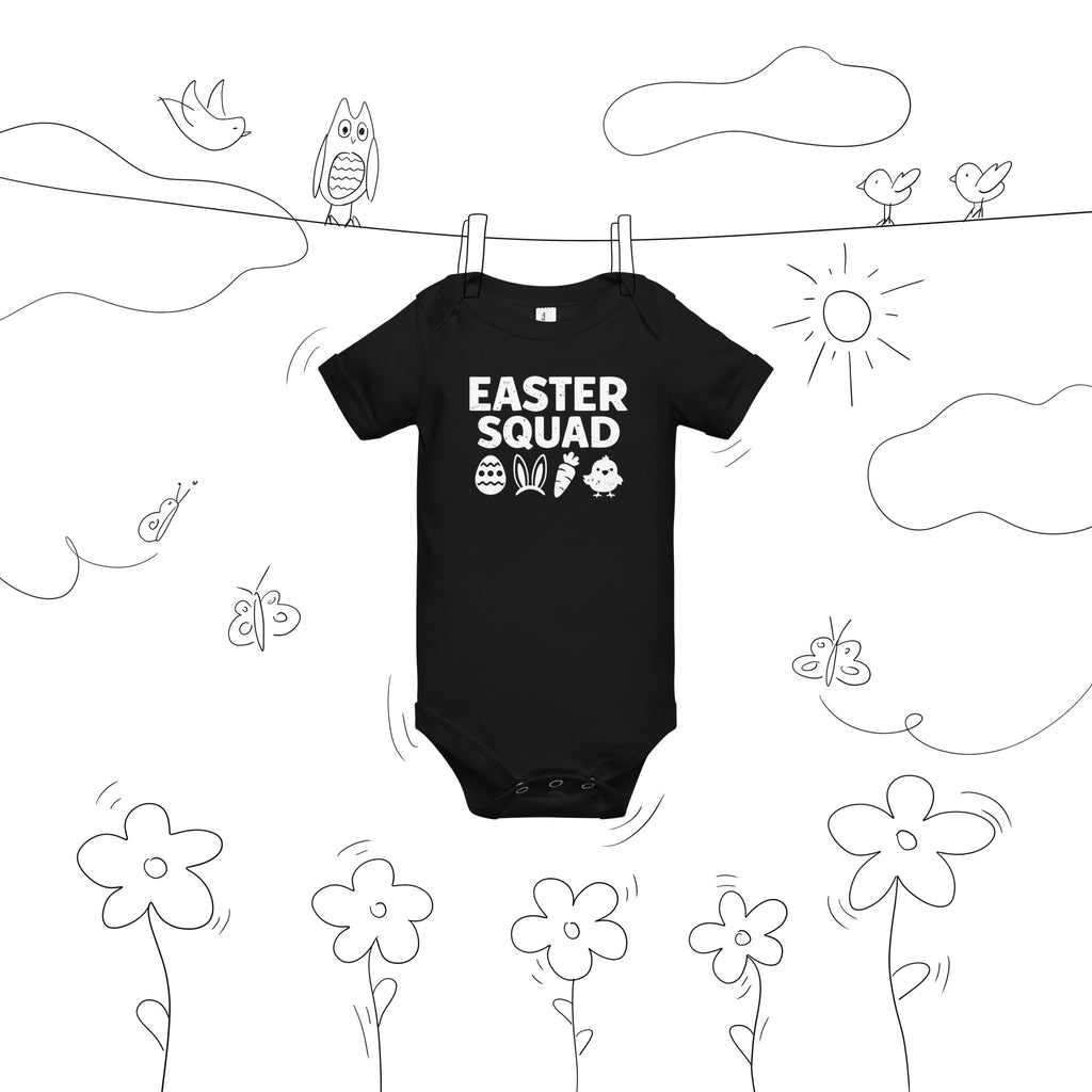 Back/detail view of Easter Squad (Bunny Icons) short sleeve one piece baby one-piece