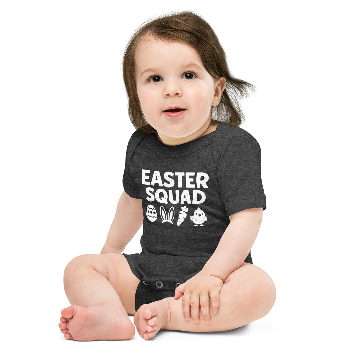 Back/detail view of Easter Squad (Bunny Icons) short sleeve one piece baby one-piece