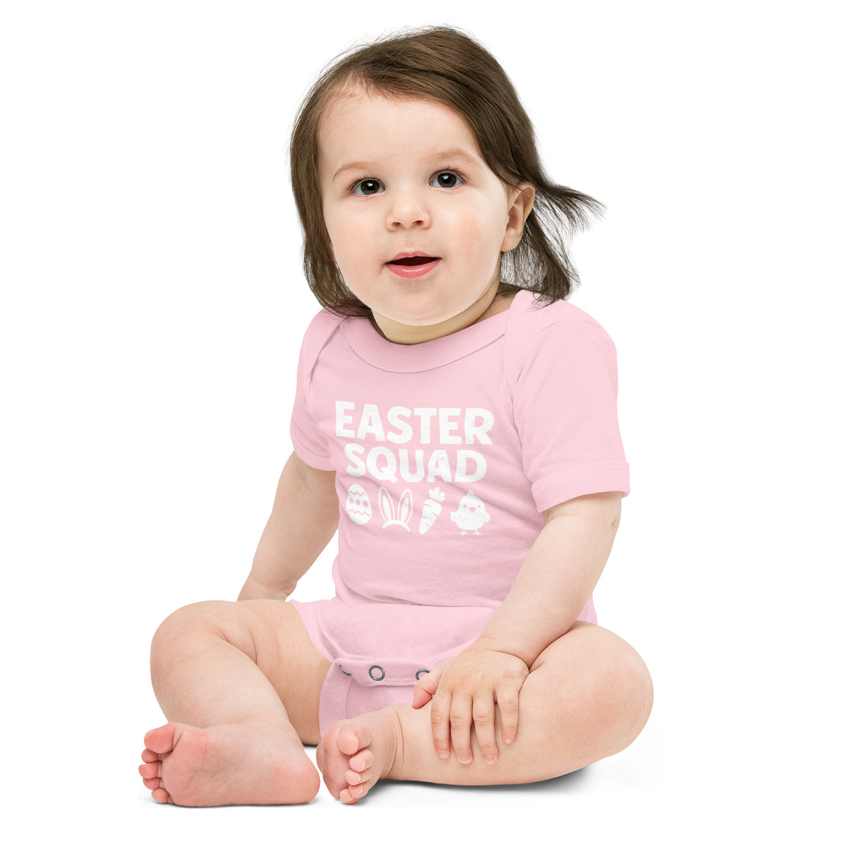 Back/detail view of Easter Squad (Bunny Icons) short sleeve one piece baby one-piece