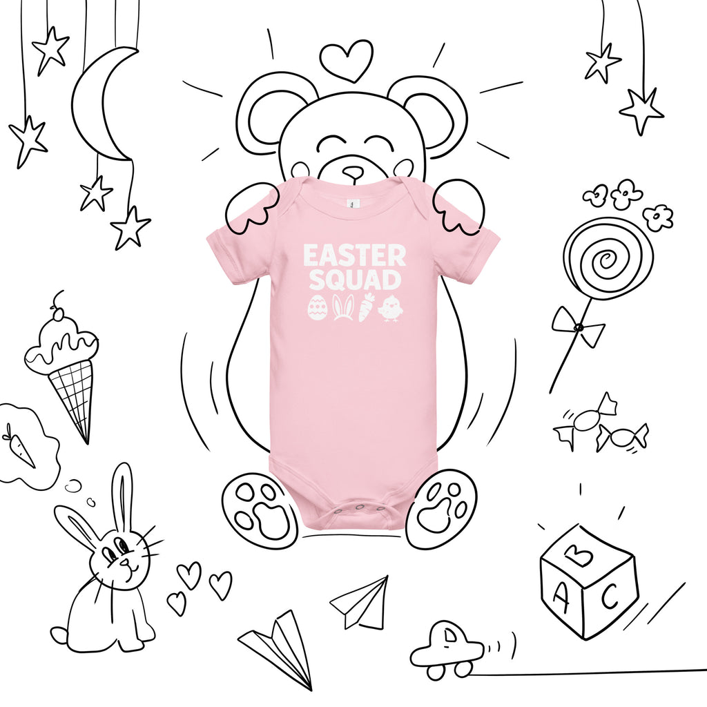 Back/detail view of Easter Squad (Bunny Icons) short sleeve one piece baby one-piece