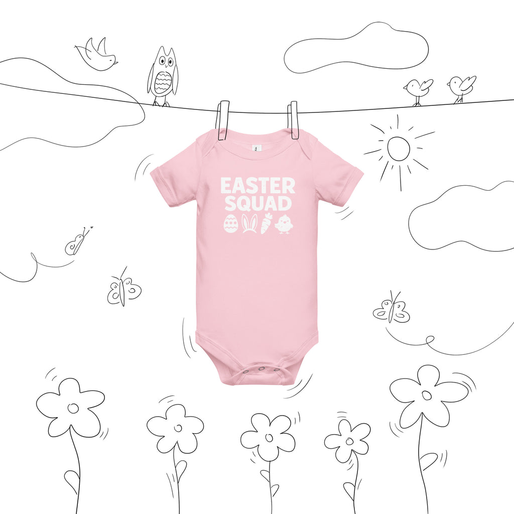 Back/detail view of Easter Squad (Bunny Icons) short sleeve one piece baby one-piece
