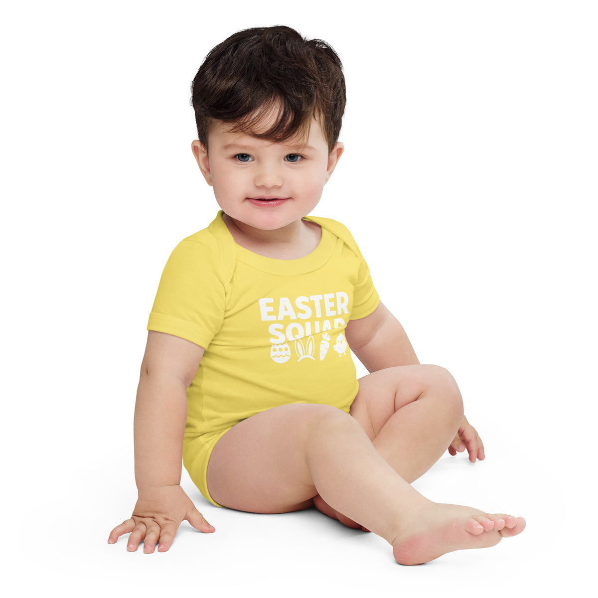 Back/detail view of Easter Squad (Bunny Icons) short sleeve one piece baby one-piece