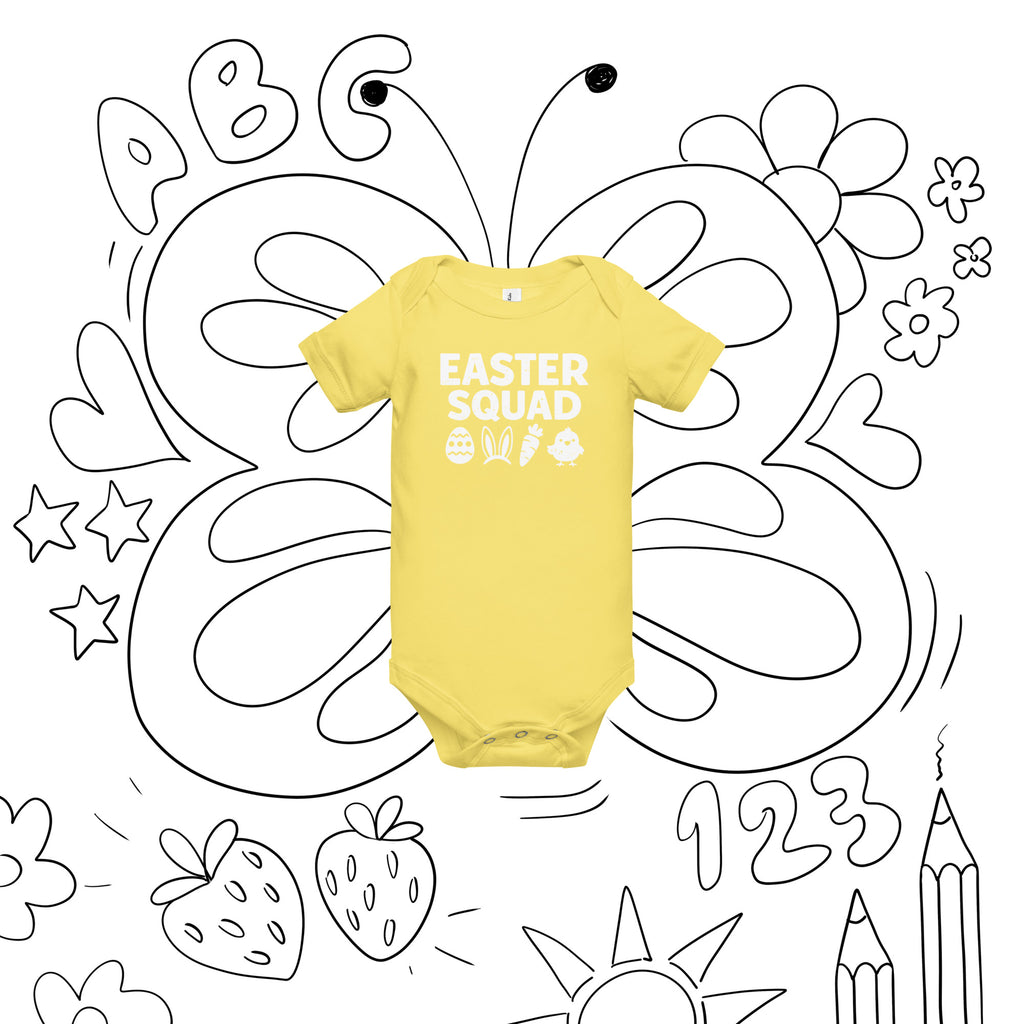 Back/detail view of Easter Squad (Bunny Icons) short sleeve one piece baby one-piece