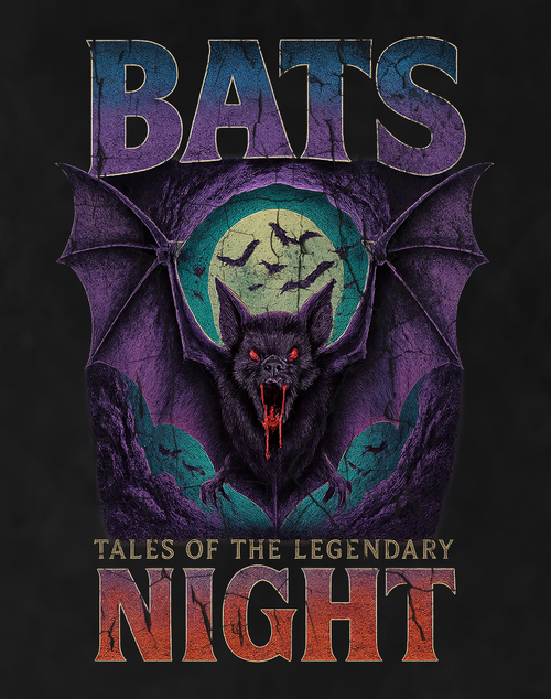 Back/detail view of Bats 90s Bootleg Vintage Oversized T-Shirt – Night Horror Streetwear graphic T-shirt