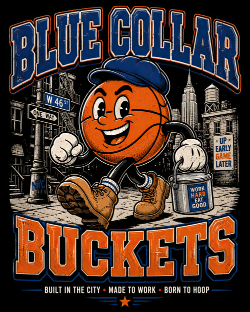 Blue Collar Buckets NYC Street Basketball - Streetwear Loose Drop Shoulder T-Shirt