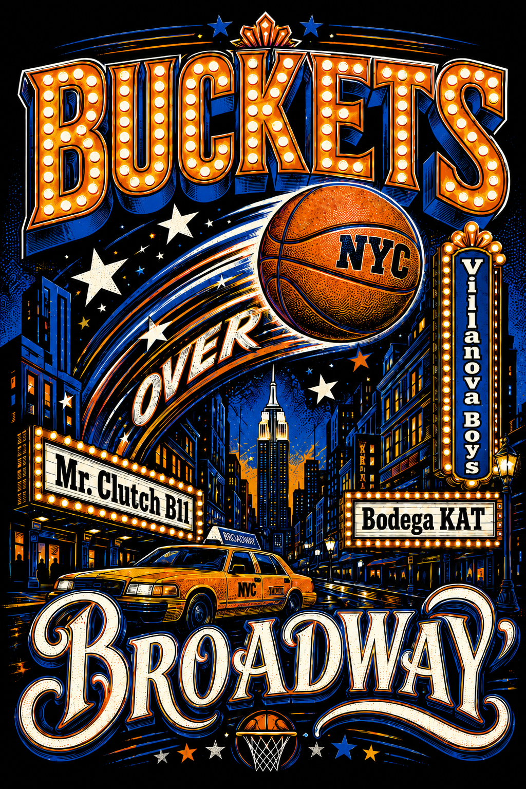 Buckets Over Broadway NYC Basketball - Streetwear Loose Drop Shoulder T-Shirt