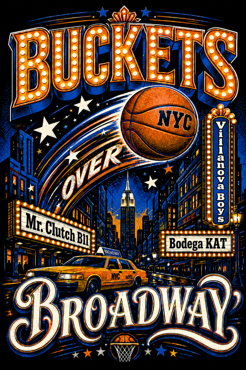 Buckets Over Broadway NYC Basketball - Streetwear Loose Drop Shoulder T-Shirt