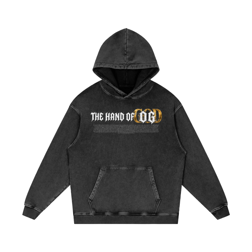 Front/product view of The Hand of OG Snow Washed Loose Cotton Hoodie graphic hoodie