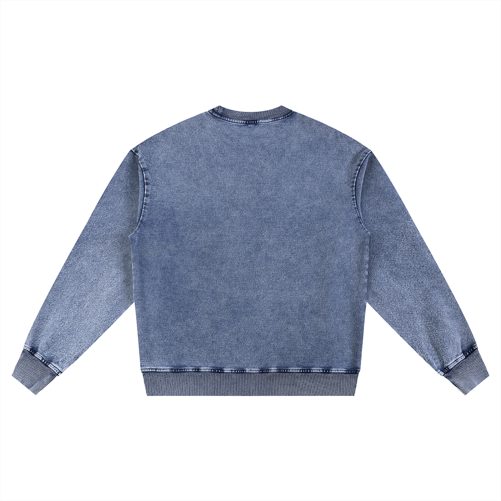 Back/detail view of Sleigh All Day – Snow Wash Oversized Crewneck Sweatshirt (Unisex graphic sweatshirt
