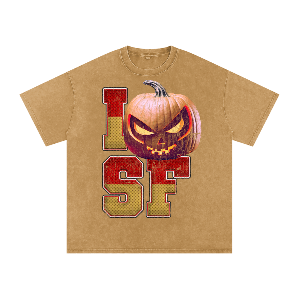 I SF Pumpkin — San Francisco Halloween Oversized Distressed Tee (90s Bootleg)