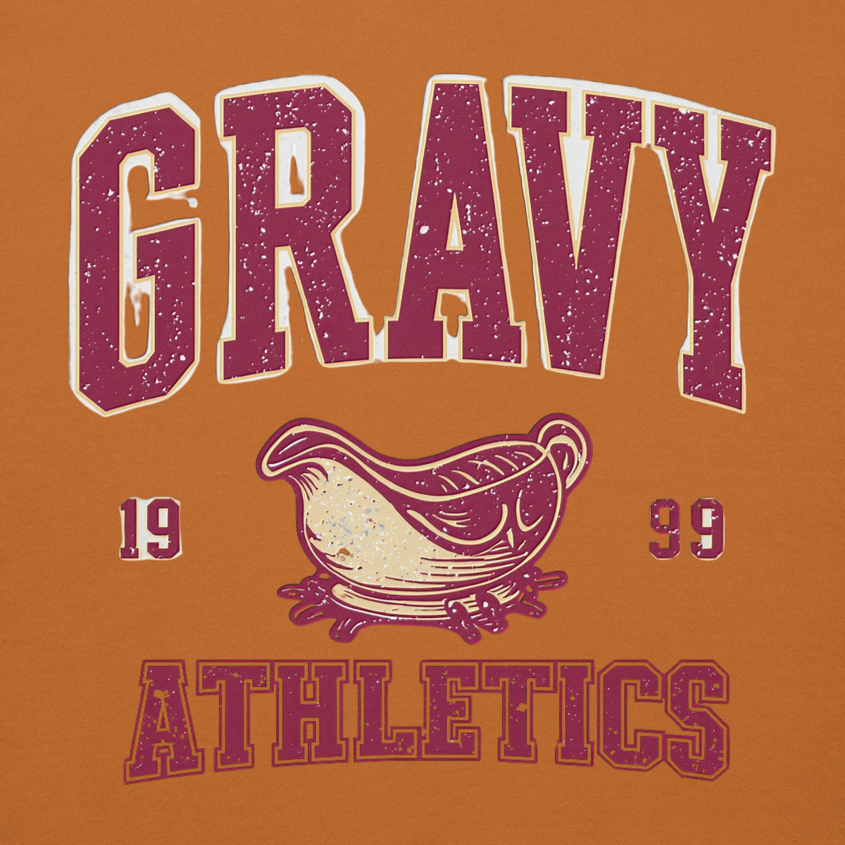 Back/detail view of Gravy Athletics Vintage Varsity Unisex Hoodie graphic hoodie