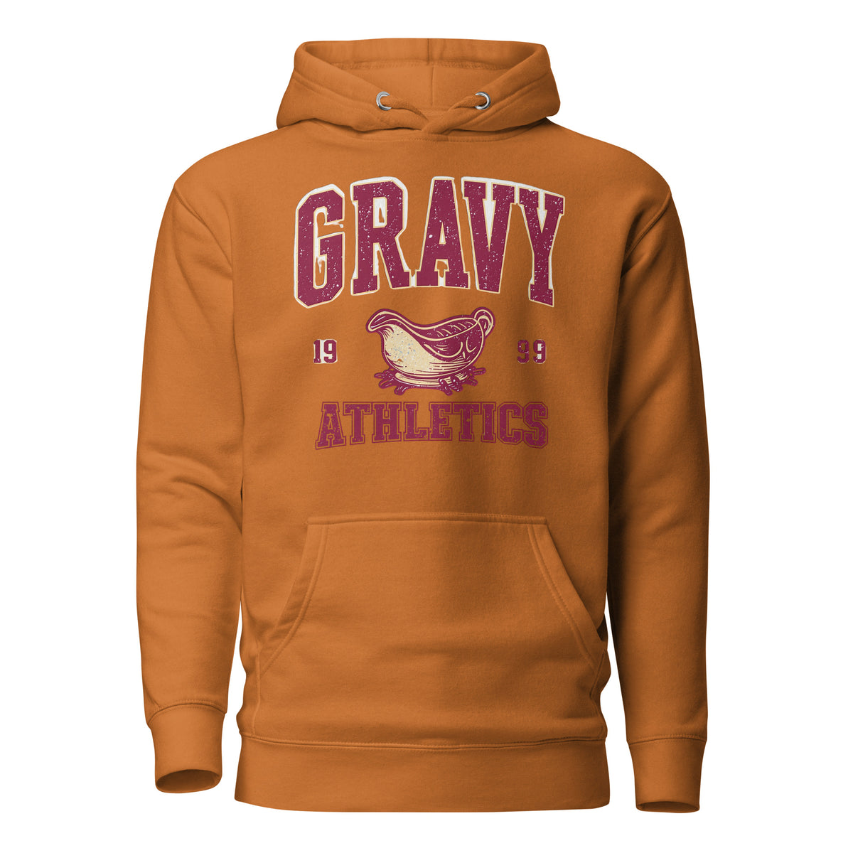Back/detail view of Gravy Athletics Vintage Varsity Unisex Hoodie graphic hoodie