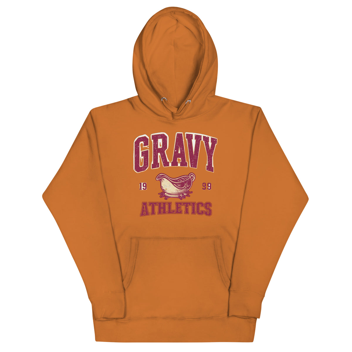 Back/detail view of Gravy Athletics Vintage Varsity Unisex Hoodie graphic hoodie