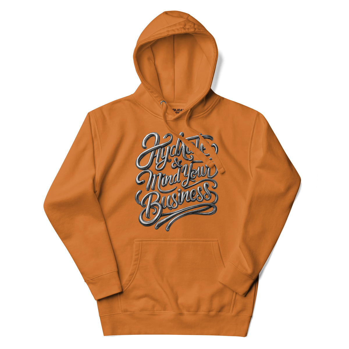 Back/detail view of Hydrate & Mind Your Business – Premium Unisex Pullover Hoodie (Clean graphic hoodie