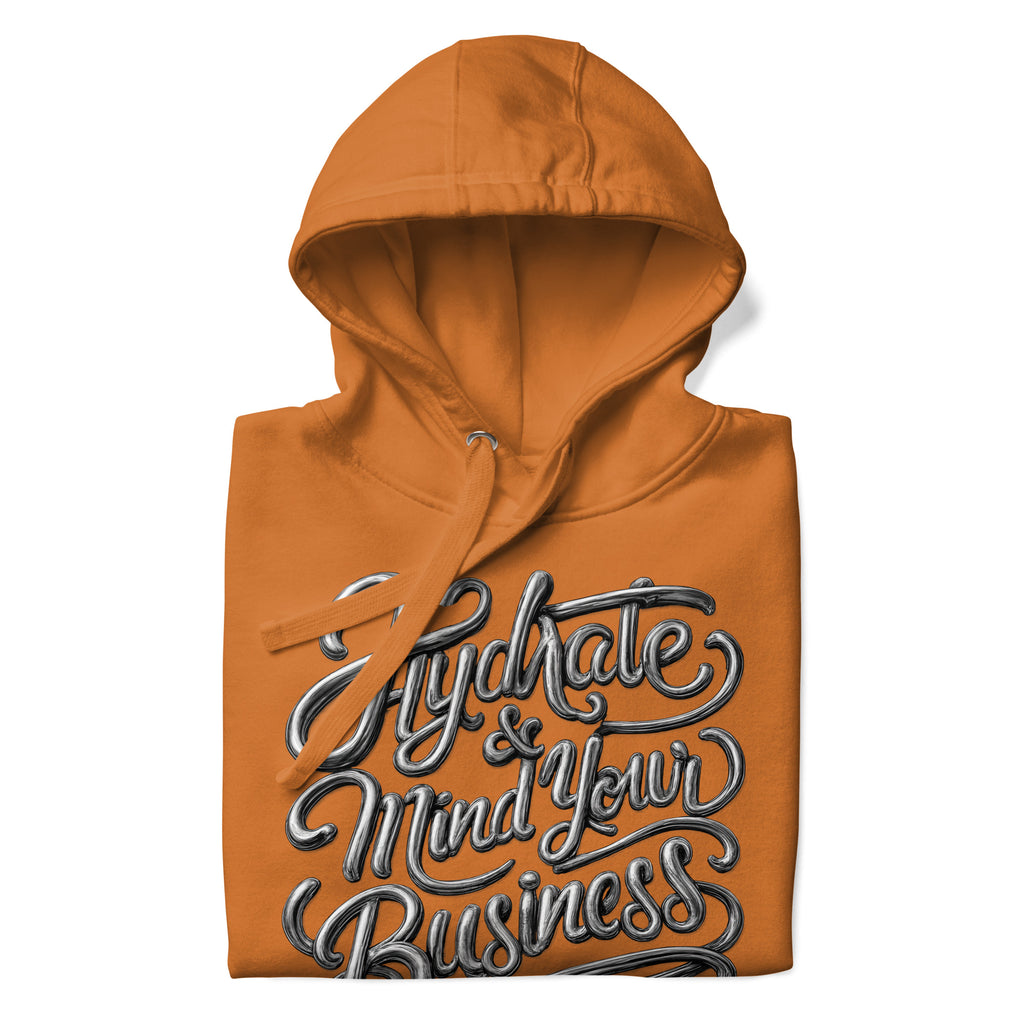 Back/detail view of Hydrate & Mind Your Business – Premium Unisex Pullover Hoodie (Clean graphic hoodie
