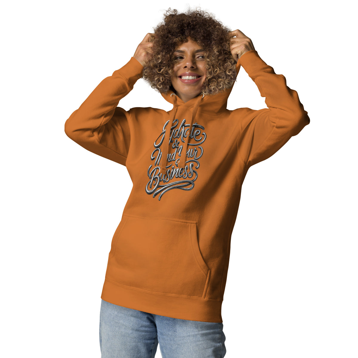 Back/detail view of Hydrate & Mind Your Business – Premium Unisex Pullover Hoodie (Clean graphic hoodie