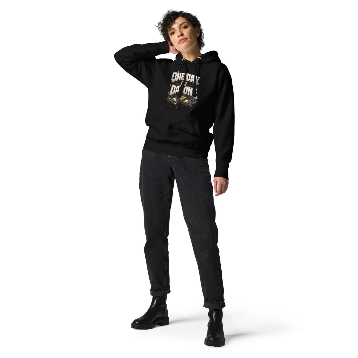 Back/detail view of One Day or Day One – Premium Unisex Pullover Hoodie (Motivation Quote) graphic hoodie