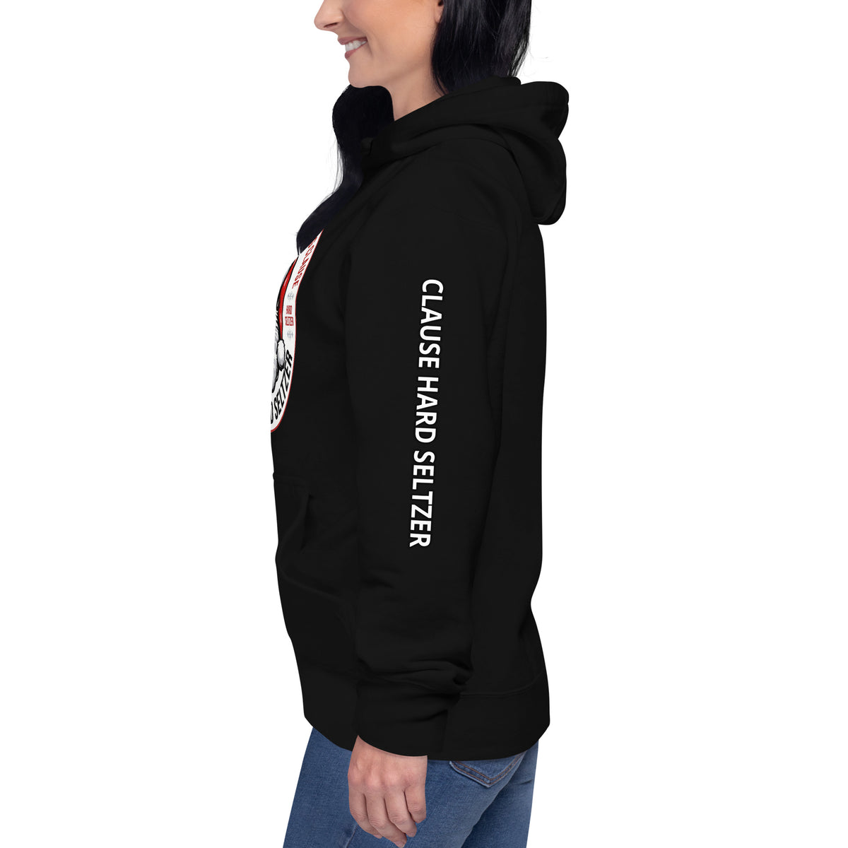 Back/detail view of Clause Hard Seltzer Hoodie – Unisex Premium Pullover graphic hoodie