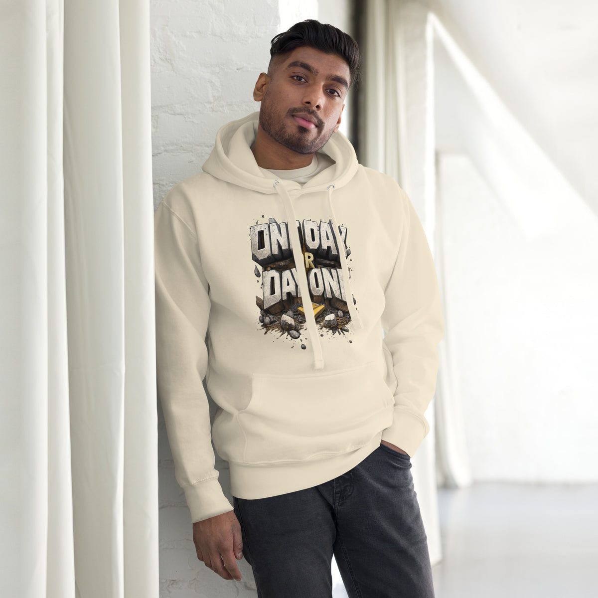 Back/detail view of One Day or Day One – Premium Unisex Pullover Hoodie (Motivation Quote) graphic hoodie