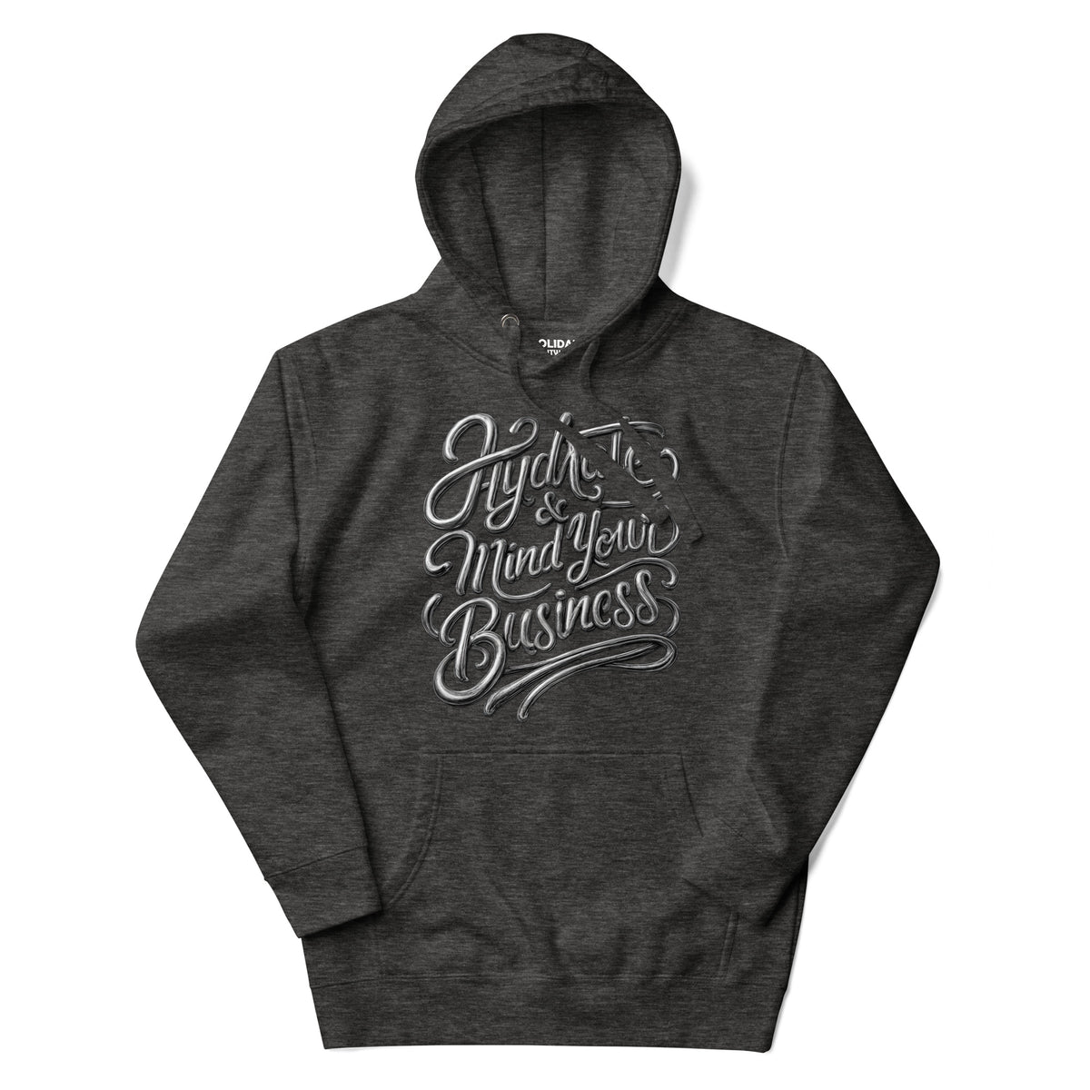 Back/detail view of Hydrate & Mind Your Business – Premium Unisex Pullover Hoodie (Clean graphic hoodie