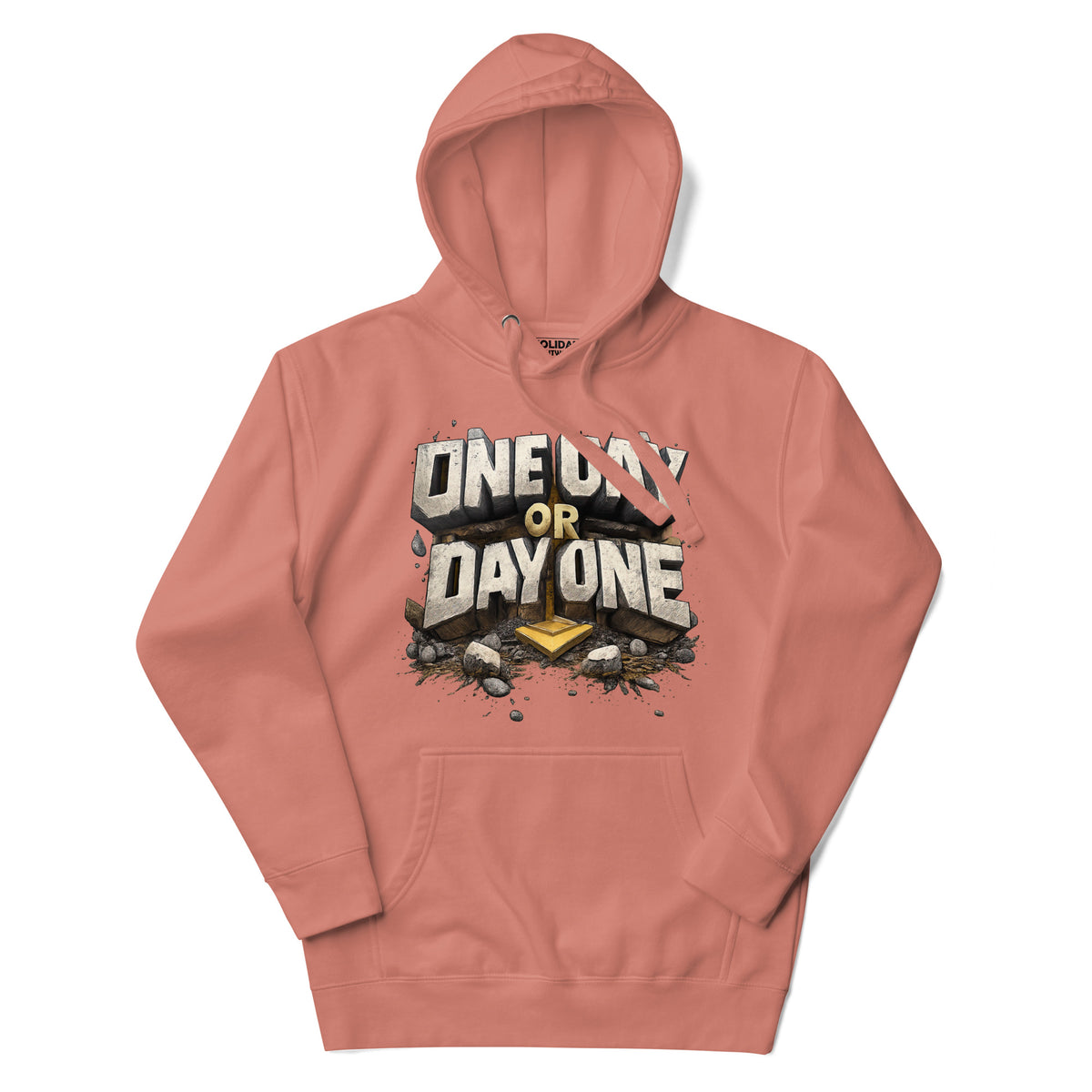 Back/detail view of One Day or Day One – Premium Unisex Pullover Hoodie (Motivation Quote) graphic hoodie