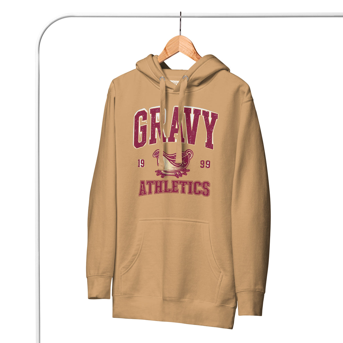 Back/detail view of Gravy Athletics Vintage Varsity Unisex Hoodie graphic hoodie