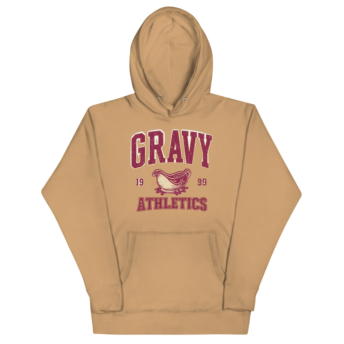 Back/detail view of Gravy Athletics Vintage Varsity Unisex Hoodie graphic hoodie