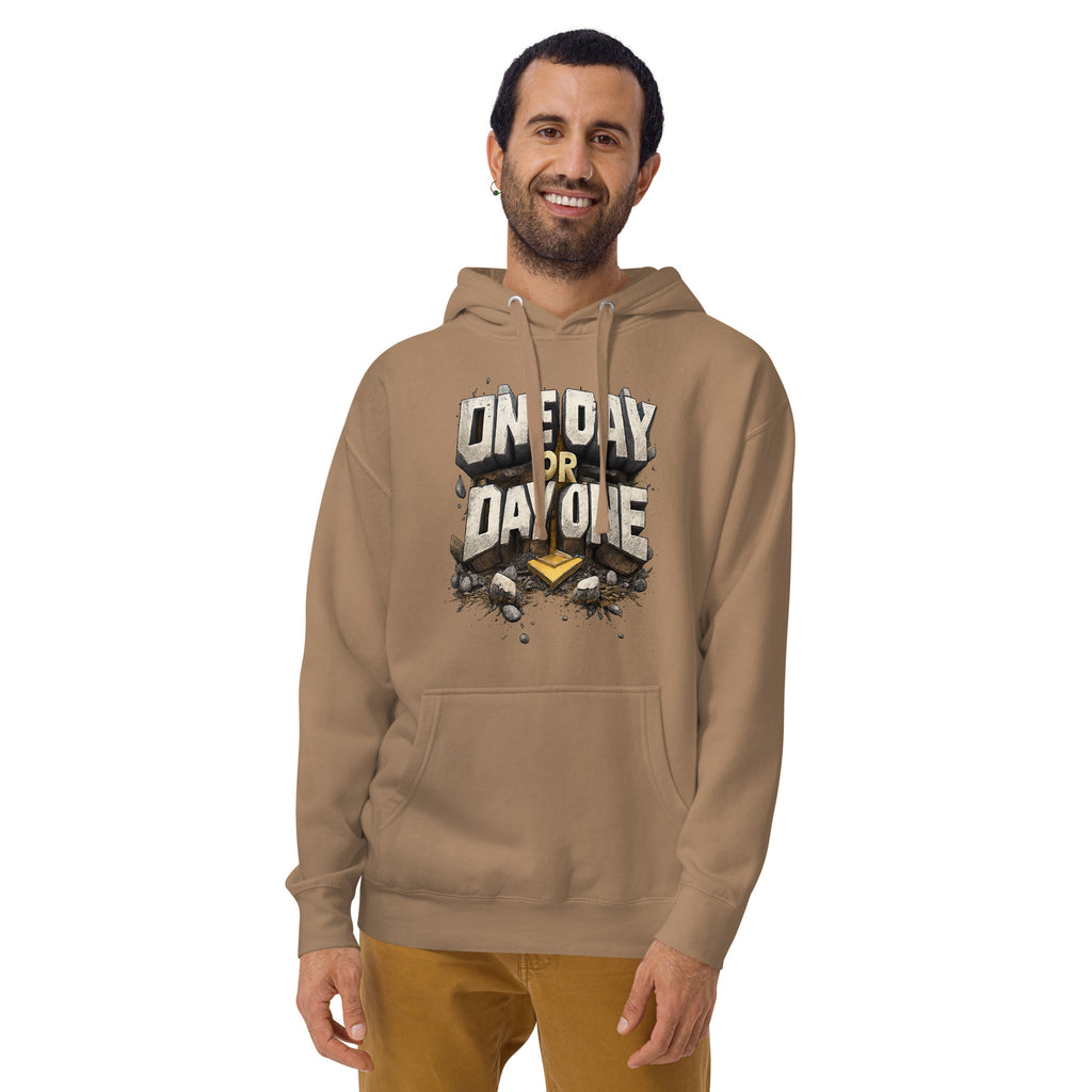 Back/detail view of One Day or Day One – Premium Unisex Pullover Hoodie (Motivation Quote) graphic hoodie