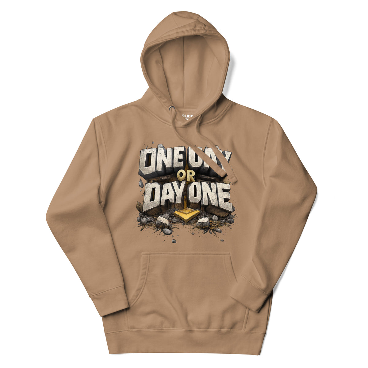 Back/detail view of One Day or Day One – Premium Unisex Pullover Hoodie (Motivation Quote) graphic hoodie