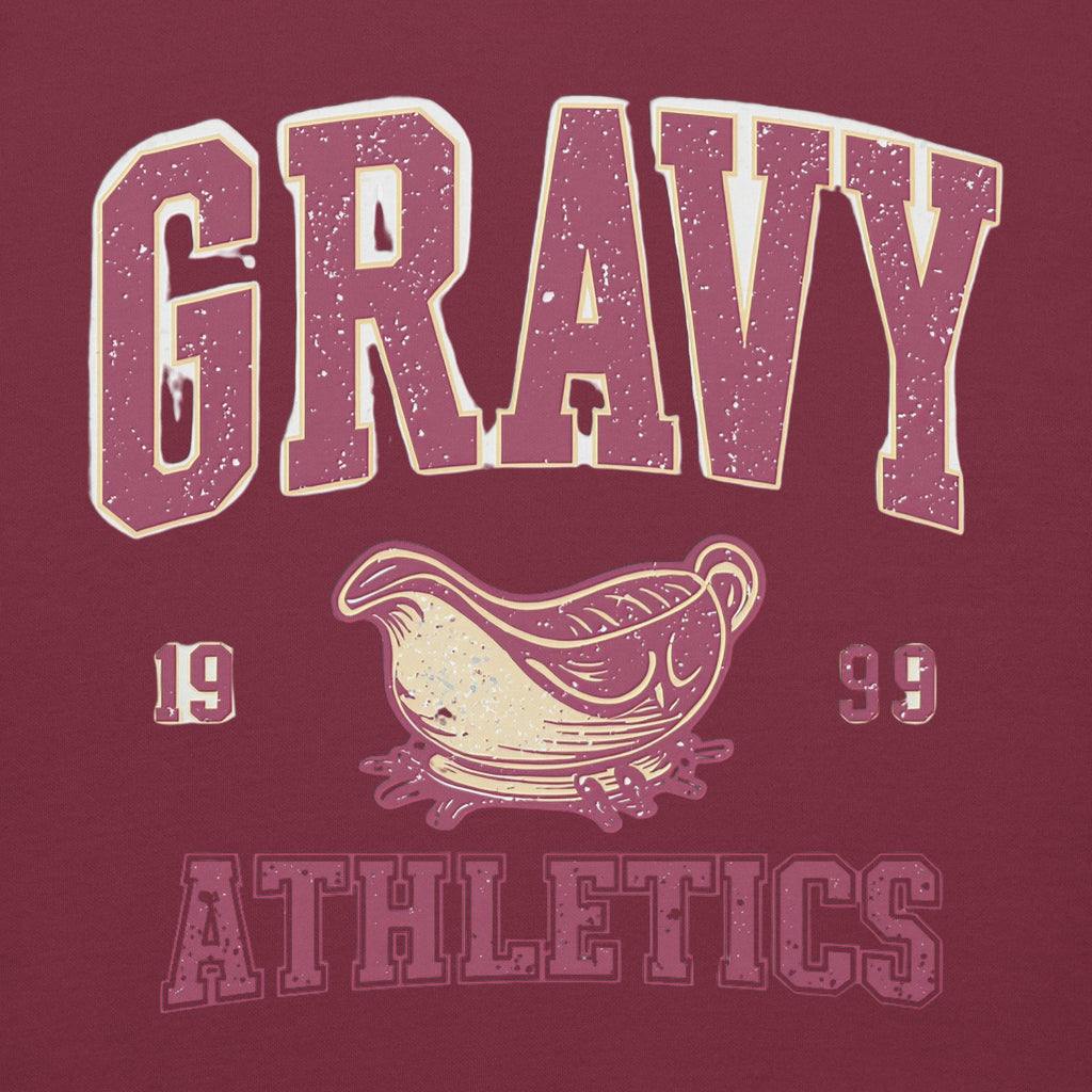 Back/detail view of Gravy Athletics Vintage Varsity Unisex Hoodie graphic hoodie