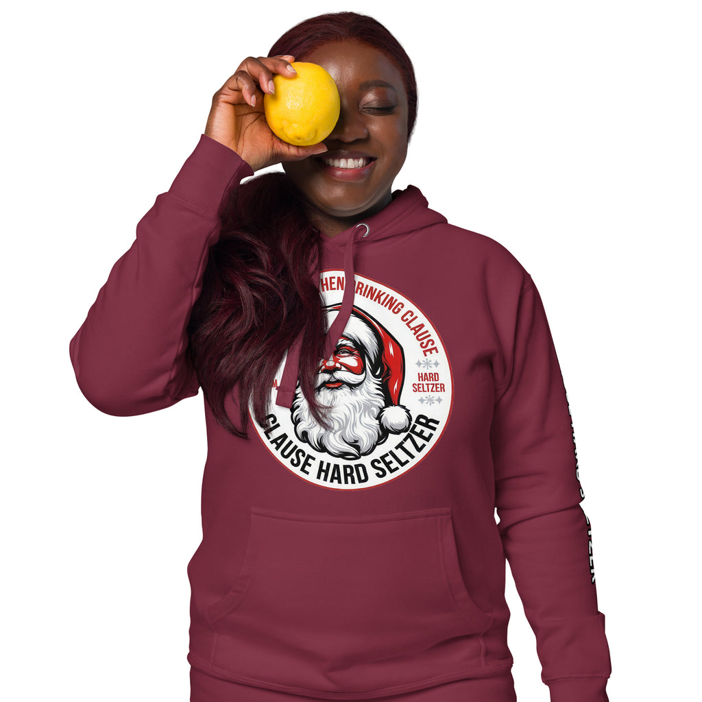Back/detail view of Clause Hard Seltzer Hoodie – Unisex Premium Pullover graphic hoodie