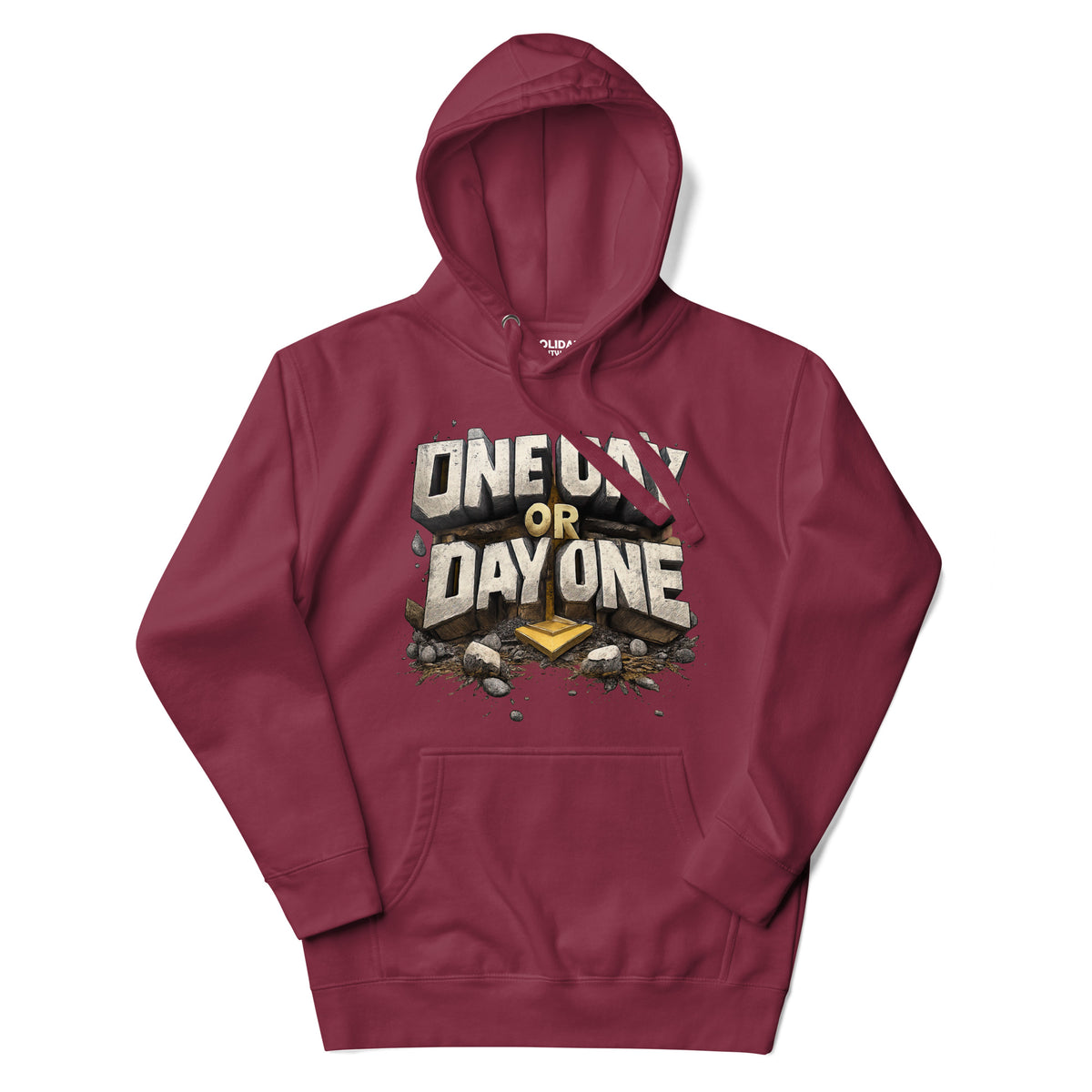Back/detail view of One Day or Day One – Premium Unisex Pullover Hoodie (Motivation Quote) graphic hoodie