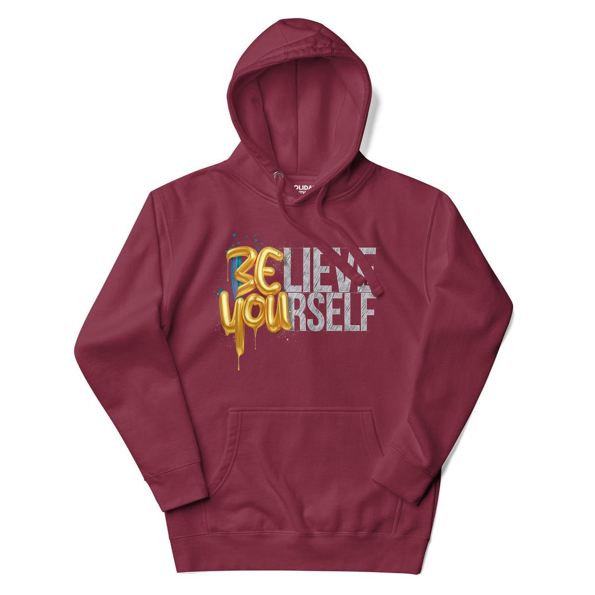 Back/detail view of Believe in Yourself – Adult Unisex Pullover Hoodie (Motivational graphic hoodie