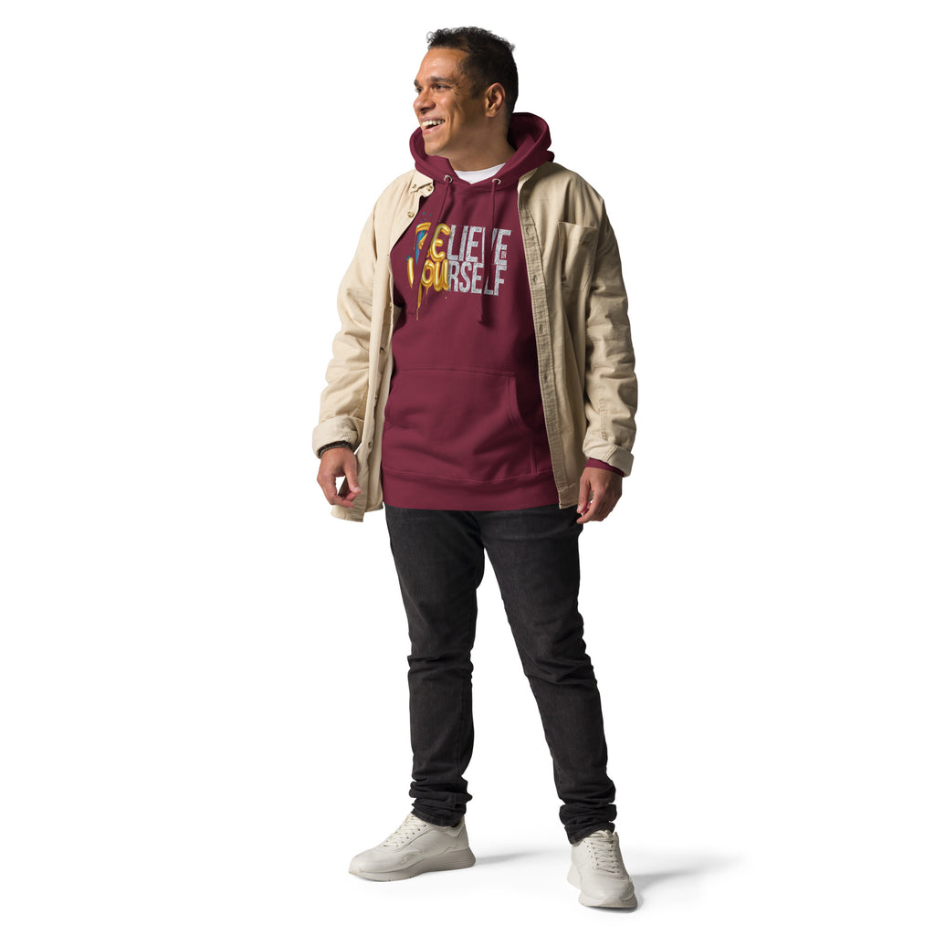 Back/detail view of Believe in Yourself – Adult Unisex Pullover Hoodie (Motivational graphic hoodie